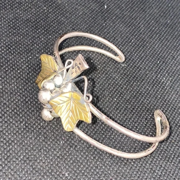 Mexico TAXCO Sterling Silver 925 22g GRAPES Grapevine Leaves Cuff Bracelet - Picture 11 of 12